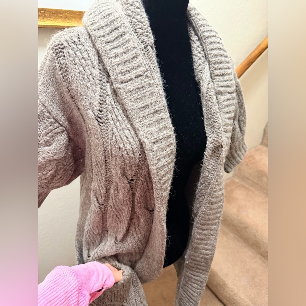Vince Short Sleeve Cable Knit Cardigan wool & alpaca blend open-front silhouette - Picture 5 of 9